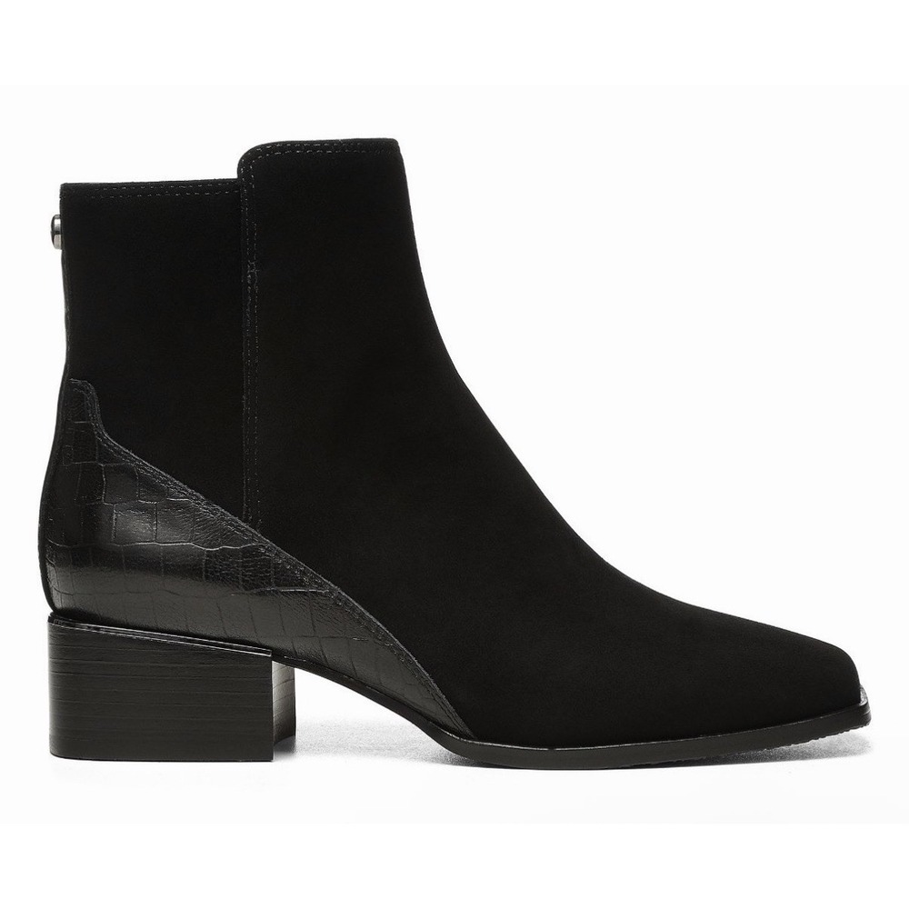 NIB $298 Donald Pliner Azia 7 M Black Suede Bootie Croc Embossed Ankle Zip